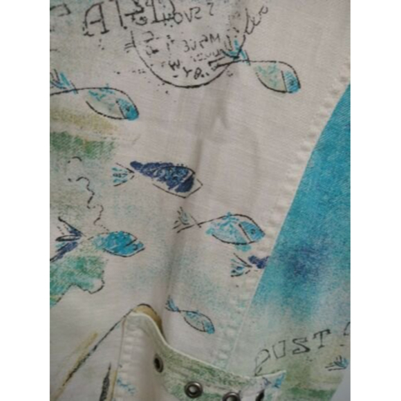 CHICOS Women's Size 1 Beach Vest Off White Blue Green Turquoise Fish Vacay Ocean - Picture 7 of 11